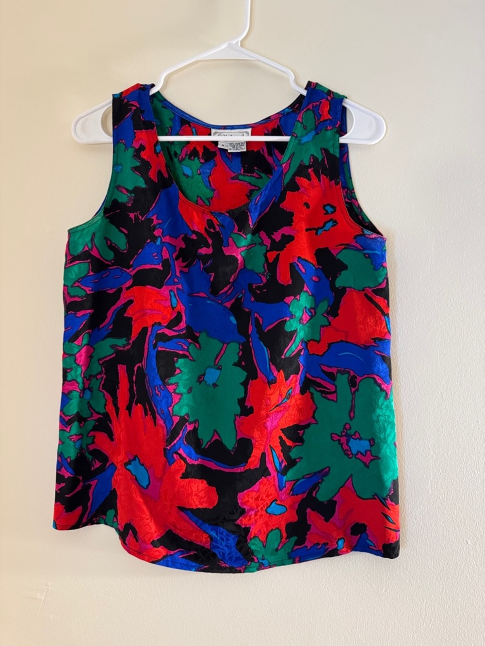 SilkLand Red Green Blue Floral Satin Tank Top